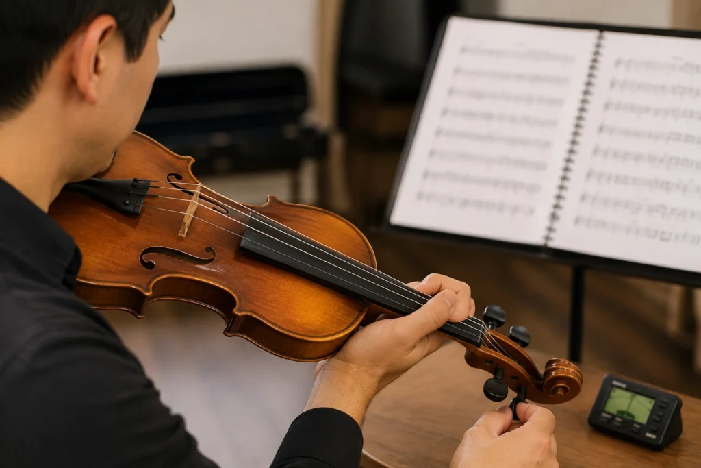 Como afinar um violino antes dos ensaios