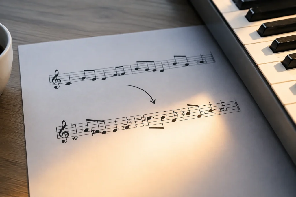 O que acontece musicalmente quando uma melodia muda de tonalidade